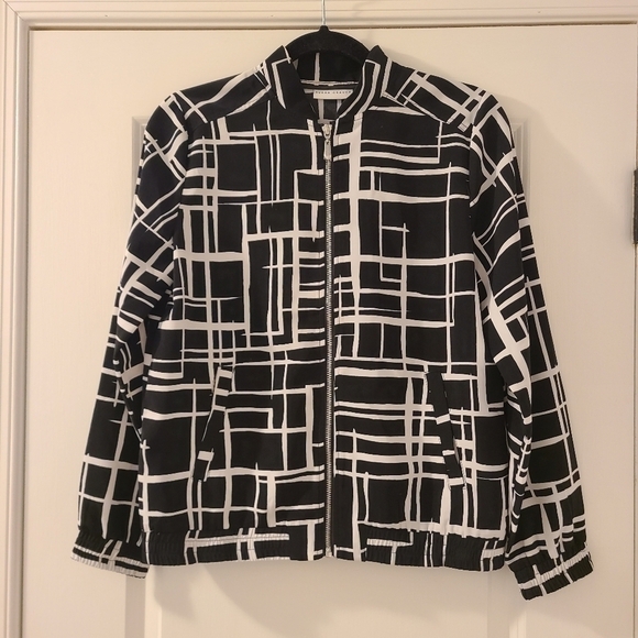 Susan Graver Bomber Jacket Peachskin Zip-Front Art Deco Avant Pop Bold Size XS - Picture 1 of 15